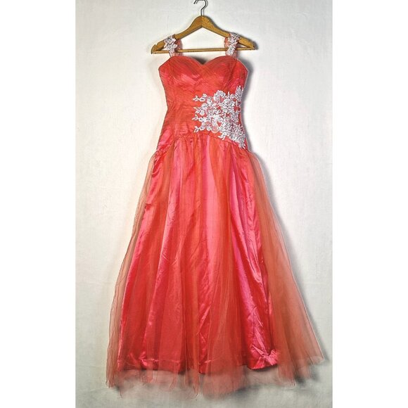 Princess Peach Pink Dress Lined Silk & Tulle Sequins Beaded Prom Wedding Party - Picture 1 of 15